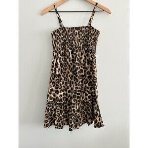 Justice Sundress Leopard Animal Print Smocked Girls Size 14 Tie Back